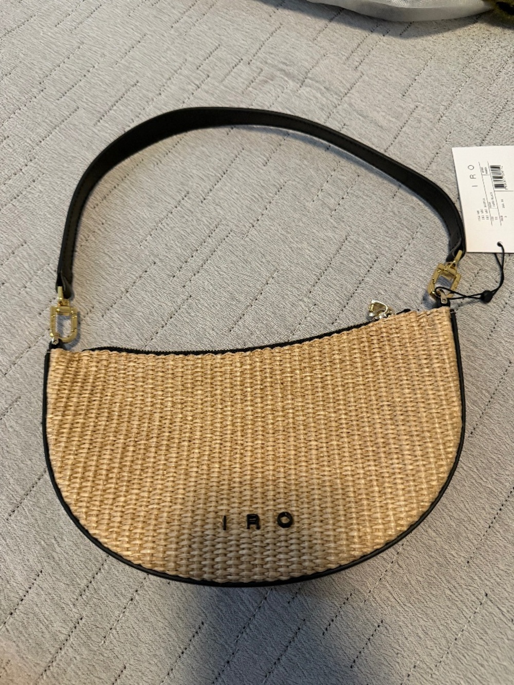 Iro Iri Arc Raffia Handbag in Sand/Black